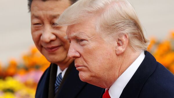 U.S. President Donald Trump takes part in a welcoming ceremony with China's President Xi Jinping in Beijing, China, November 9, 2017. - Sputnik Afrique