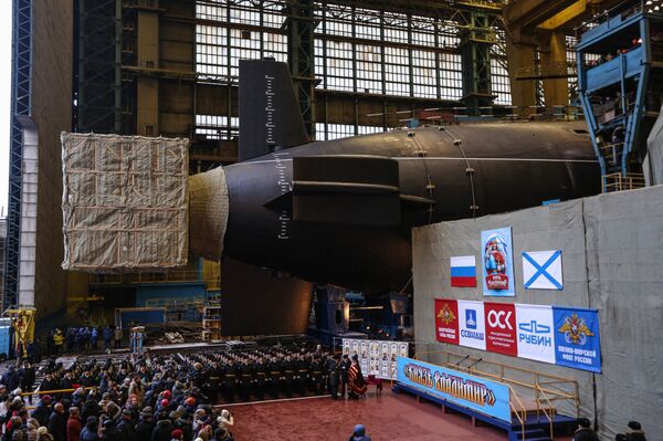 La cérémonie de mise à l'eau du sous-marin nucléaire Prince Vladimir La cérémonie de mise à l'eau du sous-marin nucléaire Prince Vladimir - Sputnik Afrique