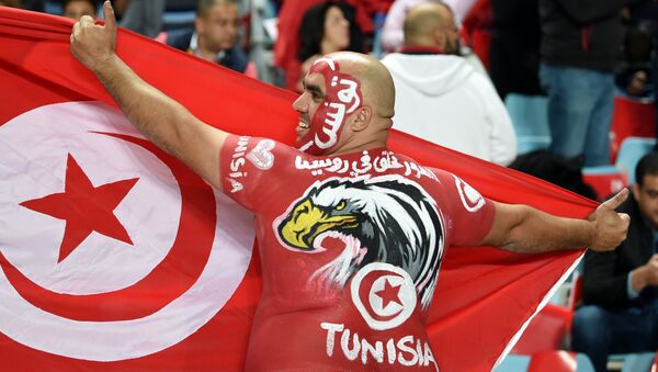 A Tunisian fan cheers for his national team ahead of the FIFA World Cup qualification football match between between Tunisia and Libya at Rades Olympic Stadium on November 11, 2017. - Sputnik Afrique