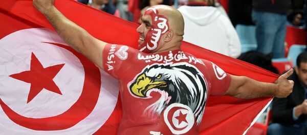 A Tunisian fan cheers for his national team ahead of the FIFA World Cup qualification football match between between Tunisia and Libya at Rades Olympic Stadium on November 11, 2017. - Sputnik Afrique