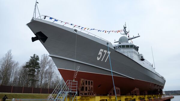 Cérémonie de mise à l'eau de la corvette lance-missiles Taïfoun du projet 22800 à Saint-Pétersbourg - Sputnik Afrique