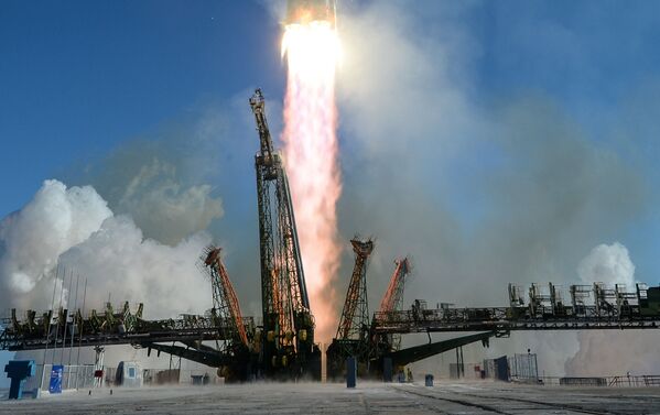 Lancement de la fusée Soyouz-FG avec la mission Soyouz MS-07 du cosmodrome de Baïkonour - Sputnik Afrique