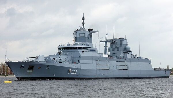 Not yet commissioned frigate Baden-Württemberg at the deperming range in Wilhelmshaven. - Sputnik Afrique
