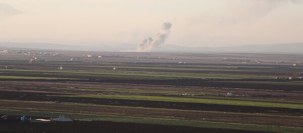 De la fumée qui s'échappe d'une position des Unités de protection du peuple kurde (YPG) dans la région d'Afrine. Le 20 janvier 2018. De la fumée qui s'échappe d'une position des Unités de protection du peuple kurde (YPG) dans la région d'Afrine. Le 20 janvier 2018. - Sputnik Afrique