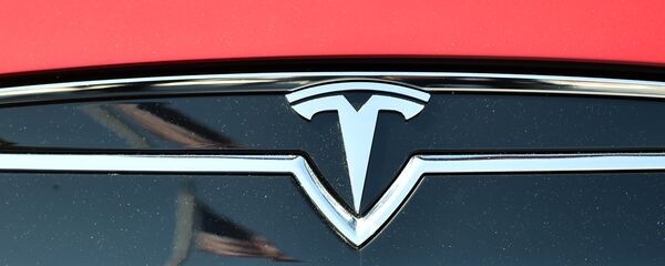 An American flag is reflected in the grill of a Tesla Model S - Sputnik Afrique