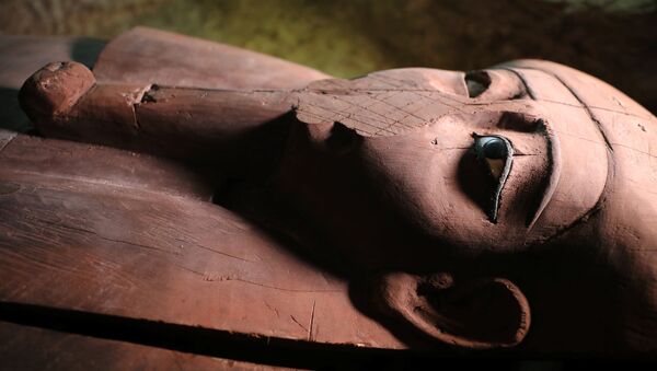 A wooden coffin inside the recently discovered burial site in Minya, Egypt February 24, 2018. - Sputnik Afrique