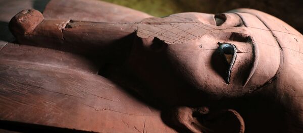 A wooden coffin inside the recently discovered burial site in Minya, Egypt February 24, 2018. - Sputnik Afrique