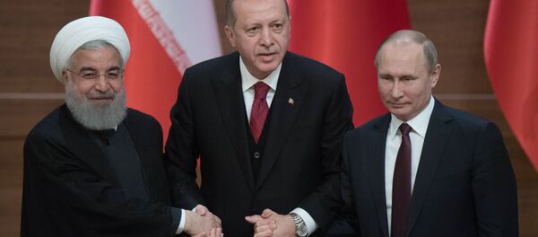 Hassan Rohani, Recep Tayyip Erdogan et Vladimir Poutine - Sputnik Afrique