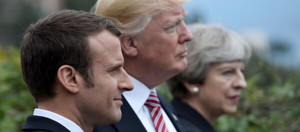 Emmanuel Macron, Donald Trump et Theresa May - Sputnik Afrique