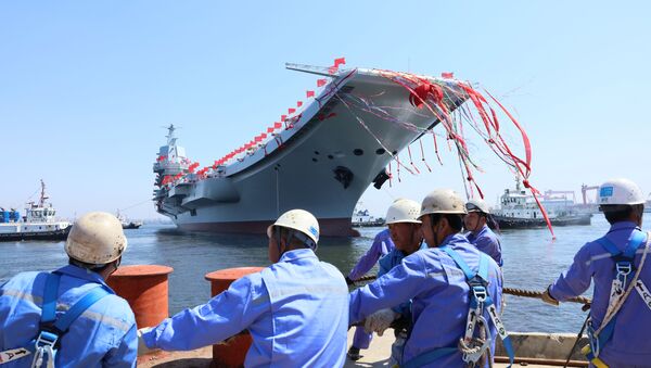 China's first domestically built aircraft carrier is seen during its launching ceremony in Dalian, China April 26, 2017 - Sputnik Afrique