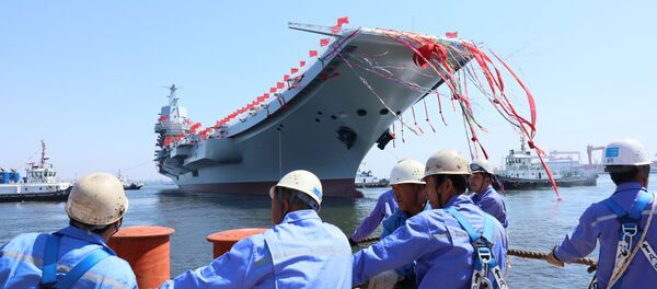 China's first domestically built aircraft carrier is seen during its launching ceremony in Dalian, China April 26, 2017 - Sputnik Afrique