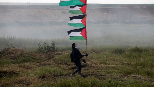 Участники акции протеста на границе сектора Газа с Израилем - Sputnik Afrique