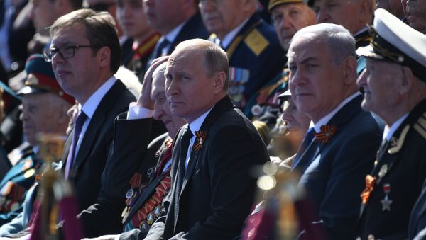 Aleksandar Vucic, Vladimir Poutine et Benjamin Netanyahu - Sputnik Afrique