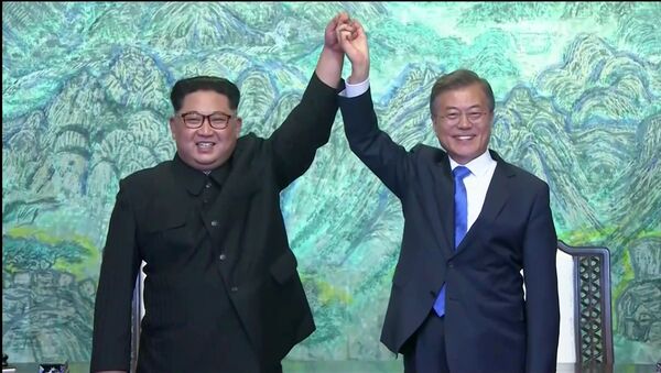Rencontre entre le dirigeant nord-coréen Kim Jong-un et le Président sud-coréen Moon Jae-in - Sputnik Afrique