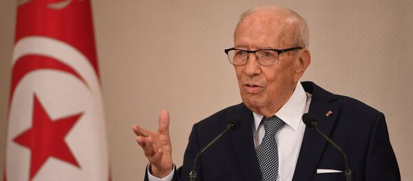 Tunisian President Beji Caid Essebsi delivers a speech during a ceremony marking the 62nd anniversary of Tunisia's independence at the Carthage palace in Tunis on March 20, 2018. - Sputnik Afrique