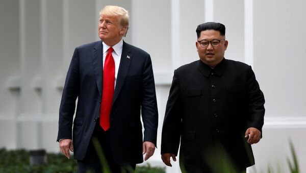 Kim Jong-un et Donald Trump lors d'un sommet historique à Singapour - Sputnik Afrique