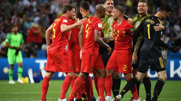 Les Belges après leur victoire sur le Brésil en quarts du Mondial 2018 - Sputnik Afrique