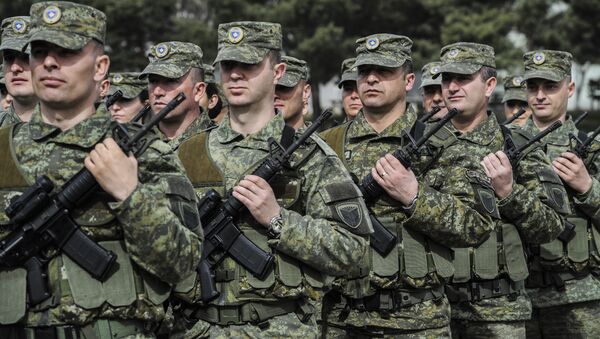 Members of Kosovo Security Force (KSF) attend a ceremony marking the 19th anniversary of Kosovo Liberation Army (KLA) Commander Adem Jashari death, in capital Pristina, Kosovo in this photo taken on Sunday, March 5, 2017 - Sputnik Afrique