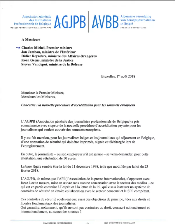 La lettre que les responsables de l’organisation ont adressée à plusieurs membres de l’exécutif, dont le Premier ministre Charles Michel. La lettre que les responsables de l’organisation ont adressée à plusieurs membres de l’exécutif, dont le Premier ministre Charles Michel. - Sputnik Afrique
