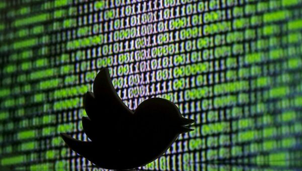 A 3D printed Twitter logo is seen in front of a displayed cyber code in this illustration taken March 22, 2016. - Sputnik Afrique