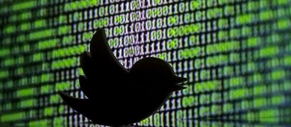 A 3D printed Twitter logo is seen in front of a displayed cyber code in this illustration taken March 22, 2016. - Sputnik Afrique