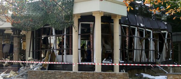 Le site du meurtre du chef de la République populaire autoproclamée de Donetsk (RPD), Alexandre Zakhartchenko Le site du meurtre du chef de la République populaire autoproclamée de Donetsk (RPD), Alexandre Zakhartchenko - Sputnik Afrique