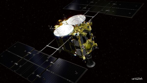 Vue d'artiste de la sonde spatiale japonaise Hayabusa 2, suite de la mission Hayabusa et dont l'objectif est de ramener un échantillon du sol de l'astéroide (162173) 1999 JU3. Le lancement est prévu fin 2014. - Sputnik Afrique