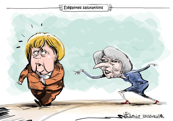 Angela Merkel a ostensiblement refusé de saluer Theresa May Angela Merkel a ostensiblement refusé de saluer Theresa May - Sputnik Afrique