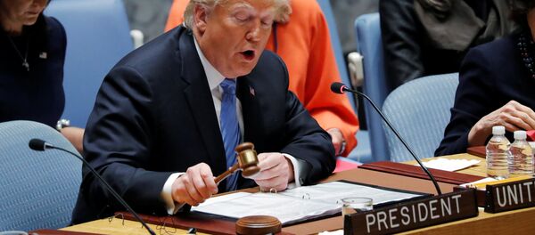 U.S. President Donald Trump, representing the United States as current President of the United Nations Security Council, bangs the gavel to open the U.N. Security Council meeting at the 73rd session of the United Nations General Assembly at U.N. headquarters in New York, U.S., September 26, 2018 U.S. President Donald Trump, representing the United States as current President of the United Nations Security Council, bangs the gavel to open the U.N. Security Council meeting at the 73rd session of the United Nations General Assembly at U.N. headquarters in New York, U.S., September 26, 2018 - Sputnik Afrique