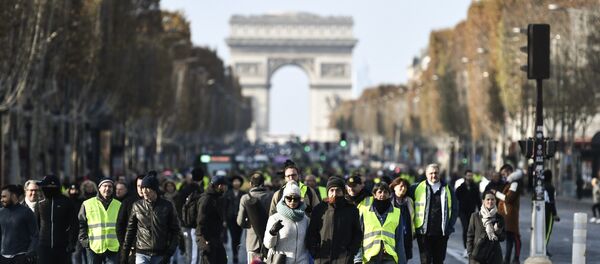 manifestants sur les Champs-Élysées pour protester contre la hausse des taxes sur le carburant - Sputnik Afrique