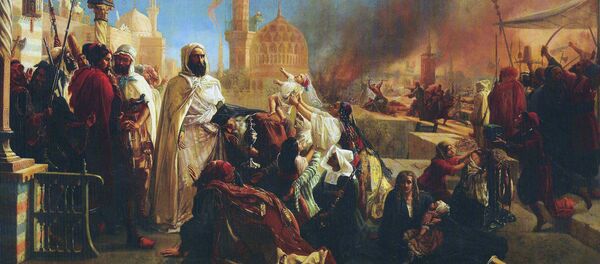 Tableau représentant l'émir Abdelkader, protégeant les chrétiens à Damas en 1860, lors des massacres commis par les Druzes Tableau représentant l'émir Abdelkader, protégeant les chrétiens à Damas en 1860, lors des massacres commis par les Druzes - Sputnik Afrique