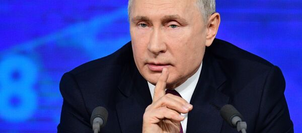 20 декабря 2018. Президент РФ Владимир Путин на четырнадцатой большой ежегодной пресс-конференции в Центре международной торговли на Красной Пресне. - Sputnik Afrique