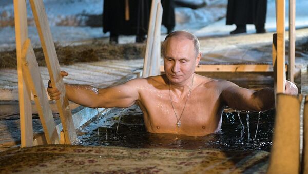 Poutine a plongé dans l’eau glacée, janvier 2018 - Sputnik Afrique
