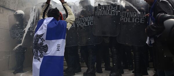 Участники акции в Афинах против Преспанского соглашения о новом конституционном наименовании бывшей югославской республики Македония - Sputnik Afrique