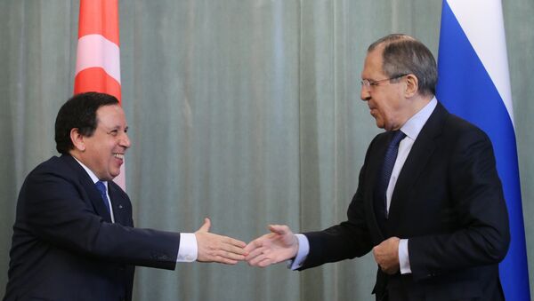 Sergueï Lavrov et son homologue tunisien Khemaies Jhinaoui - Sputnik Afrique