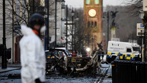 The scene of a suspected car bomb is seen in Londonderry, Northern Ireland January 20, 2019 - Sputnik Afrique