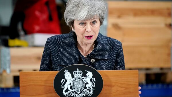 British Prime Minister Theresa May delivers a speech during her visit in Grimsby, Lincolnshire, Britain March 8, 2019. - Sputnik Afrique
