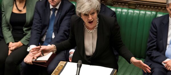 Britain's Prime Minister Theresa May speaks during a debate on her Brexit 'plan B' in Parliament, in London, Britain, January 29, 2019 - Sputnik Afrique