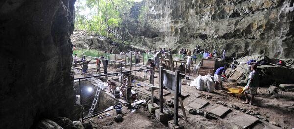 A handout image made available by Florent Detroit and taken on August 9, 2011 shows a view of the excavation in the Callao Cave in the north of Luzon Island - Sputnik Afrique