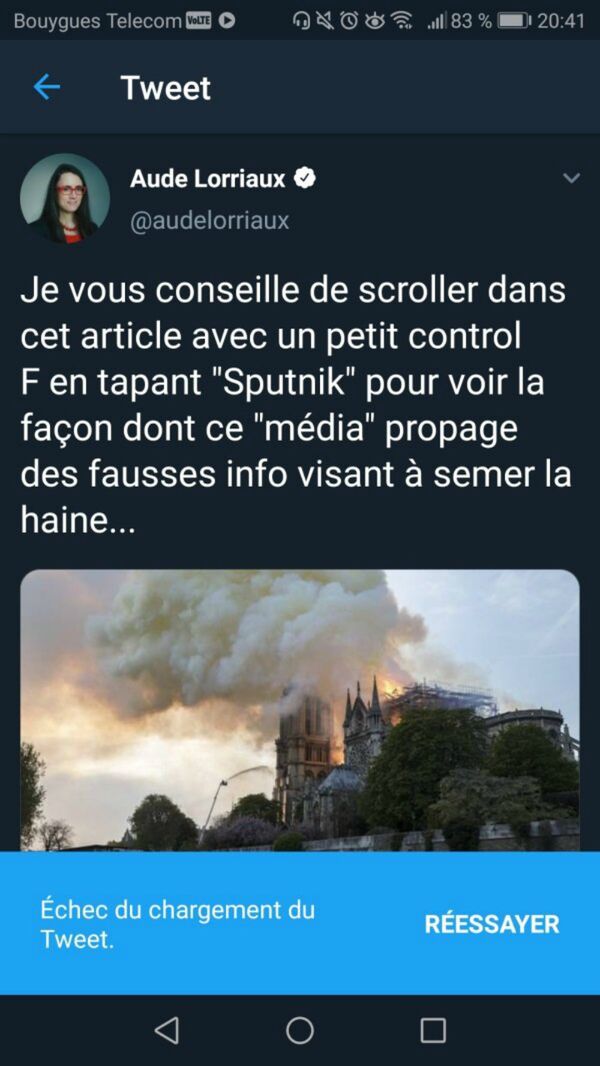 Une photo de Sputnik prise à Notre-Dame cause une avalanche internationale de fake news Une photo de Sputnik prise à Notre-Dame cause une avalanche internationale de fake news - Sputnik Afrique