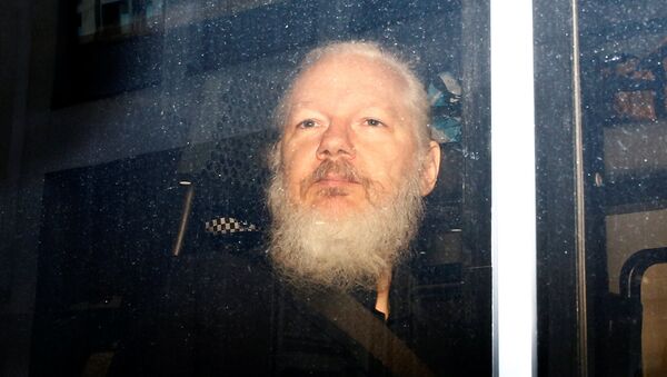 Julian Assange dans un véhicule de police après son arrestation à l'ambassade d'Equateur à Londres - Sputnik Afrique
