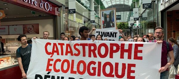 Le portrait de Macron en tête du cortège de la marche mondiale pour le climat qui se tient à Paris - Sputnik Afrique