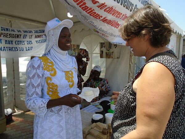 Marie Sarr (en blanc, avec la casquette), transformatrice sénégalaise de produits laitiers, à Dakar, lors de la célébration de la Journée mondiale du lait, le 1er juin 2019. Marie Sarr (en blanc, avec la casquette), transformatrice sénégalaise de produits laitiers, à Dakar, lors de la célébration de la Journée mondiale du lait, le 1er juin 2019. - Sputnik Afrique