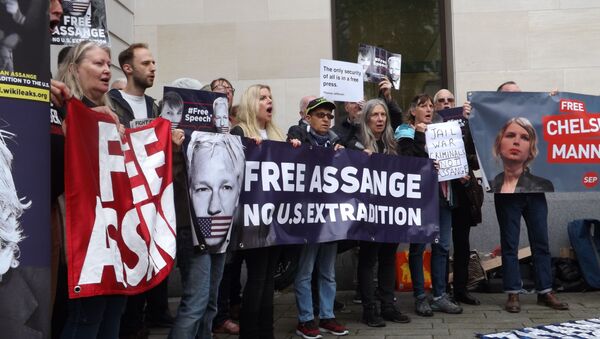 Protestation contre l'extradition de Julian Assange vers les USA, le 14 juin 2019 à Londres - Sputnik Afrique