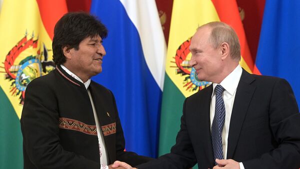 Evo Morales et Vladimir Poutine à Moscou le 11 juillet - Sputnik Afrique