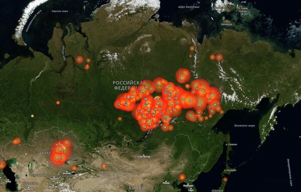 Carte des feux de forêt établie d’après les données du site fires.ru. - Sputnik Afrique