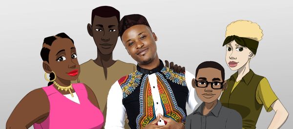 Claye Edou, entouré par les héros de son prochain film d’animation - Sputnik Afrique