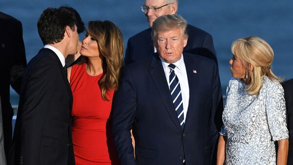 La First Lady Melania Trump et le Premier ministre canadien Justin Trudeau près de Donald Trump et Brigitte Macron - Sputnik Afrique