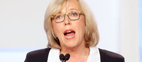 Canada's Green Party leader Elizabeth May speaks during the Maclean's National Leaders debate in Toronto,  August 6, 2015.  Canadians are set to go to the polls on October 19, 2015.  - Sputnik Afrique