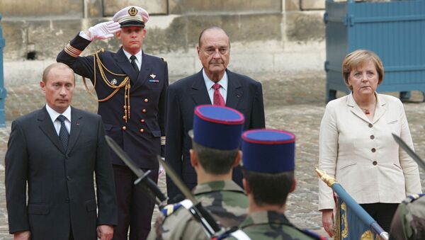 Vladimir Poutine, Jaques Chirac et Angela Merkel - Sputnik Afrique